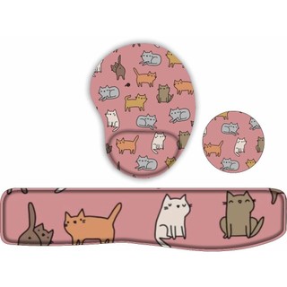 KIT Mouse Pad + Apoio de teclado + porta copos Gatos do theo