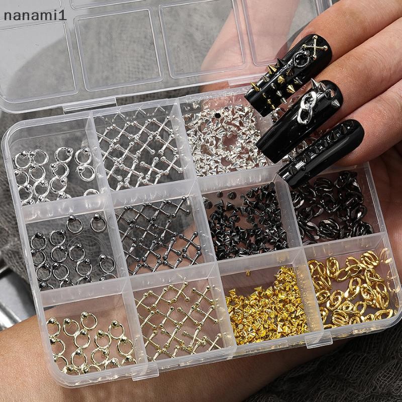 nanami1 12 Grades Liga Encantos De Unhas Punk Y2K Peças De Metal Manicure Rebite Corrente Ponta Do Prego Decoração Retro em Oferta na Shopee