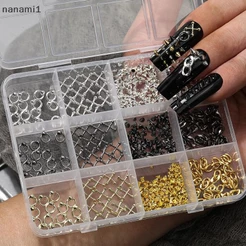 nanami1 12 Grades Liga Encantos De Unhas Punk Y2K Peças De Metal Manicure Rebite Corrente Ponta Do Prego Decoração Retro