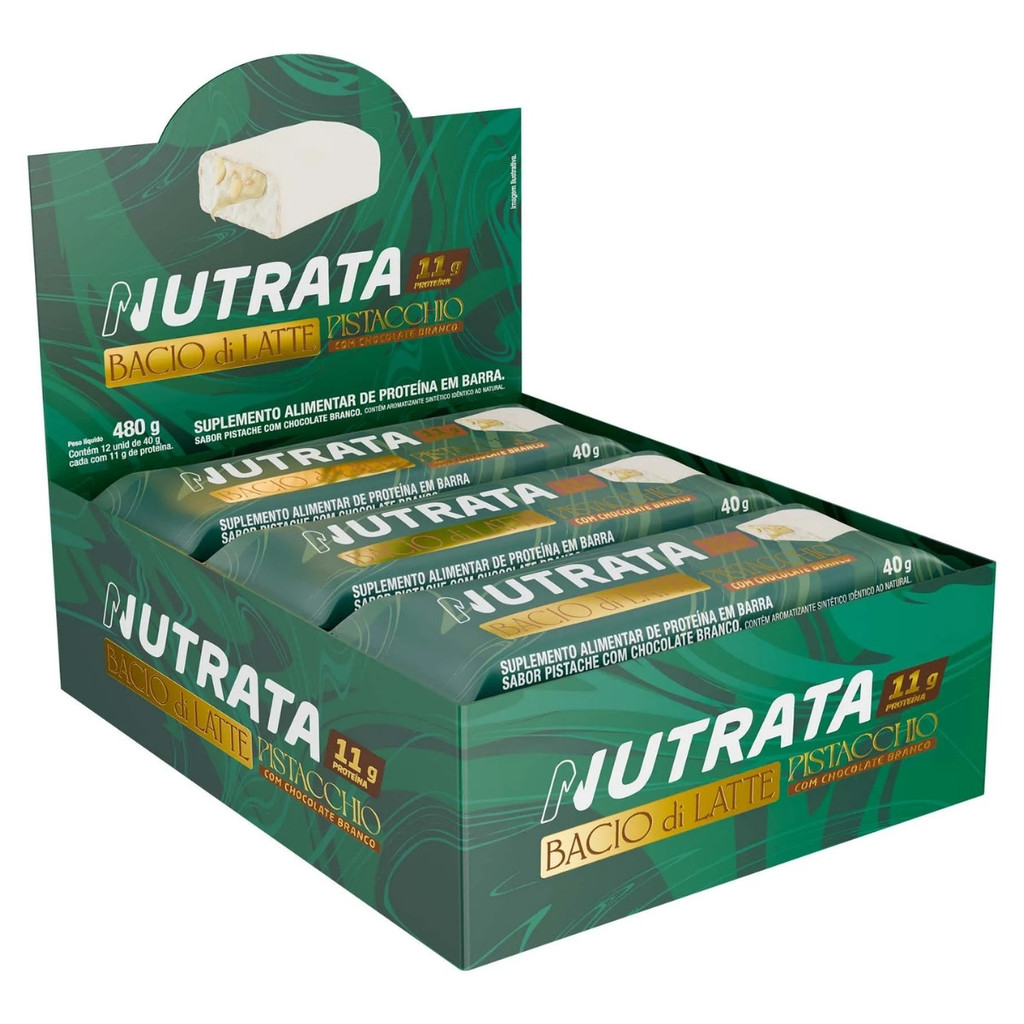 Barra De Proteina Caixa C/12 Unidades De 40g Sabor Pistache Bacio Di Latte Nutrata em Oferta na Shopee