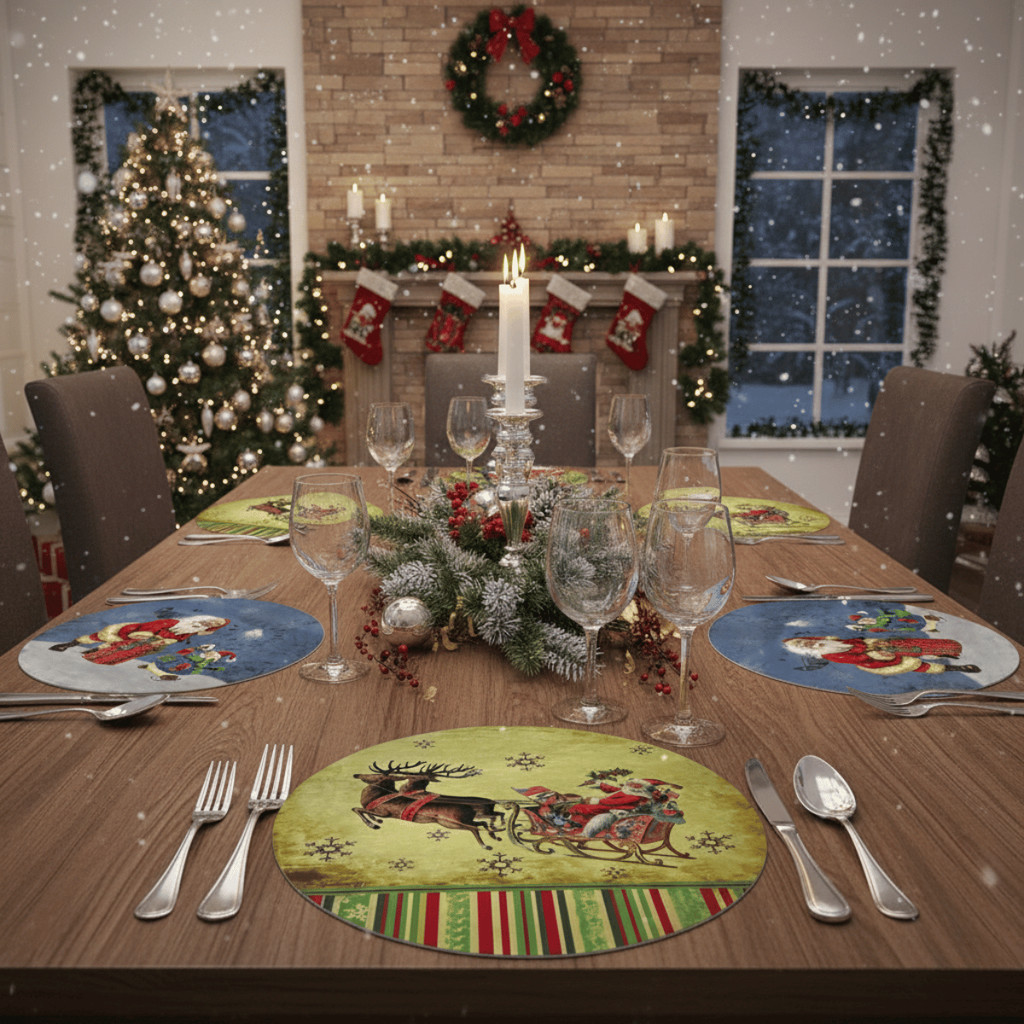 Kit 2 Sousplat Natalino 33cm Papai Noel - Wincy Natal / Prato Base Jogo Americano / Decoração Mesa