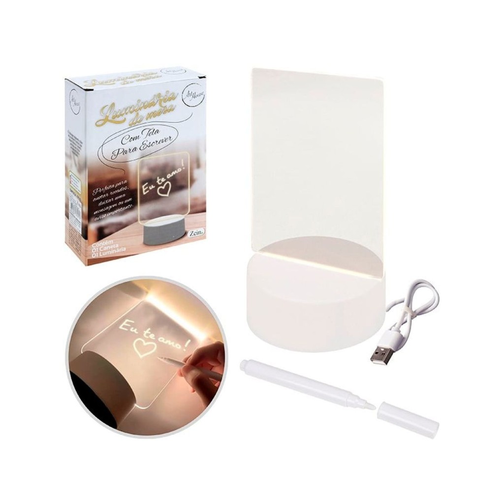 Luminária de mesa LED com tela para escrever