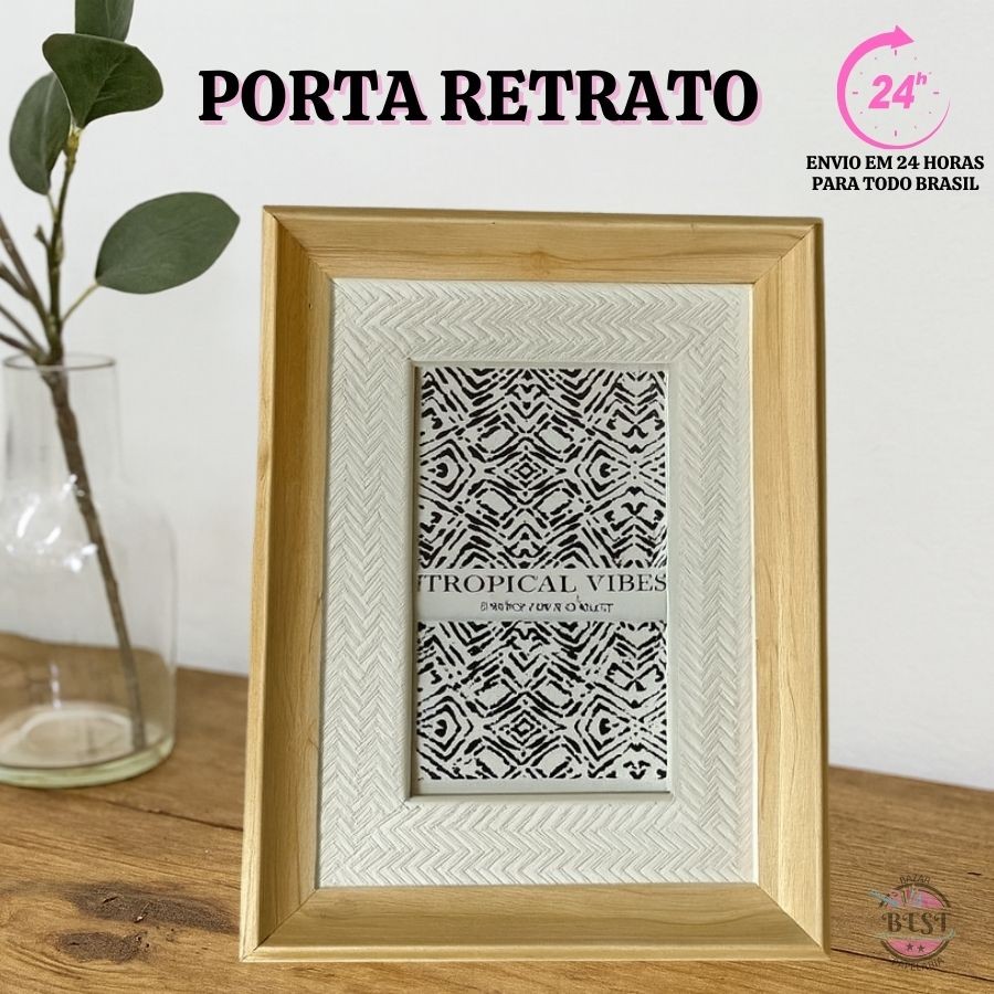 Porta Retrato Articulado Moldura Madeira Fotos 10x15cm Tropical Porta Retrato Articulado Decorativo
