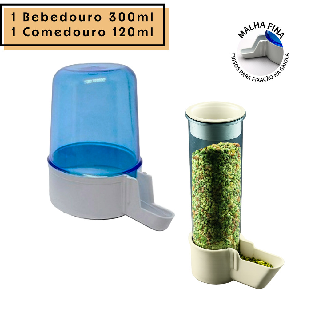 1 Comedouro Automatico Italiano 120ml + 1 Bebedouro Automatico 300ml Malha Fina- Passaros em Geral