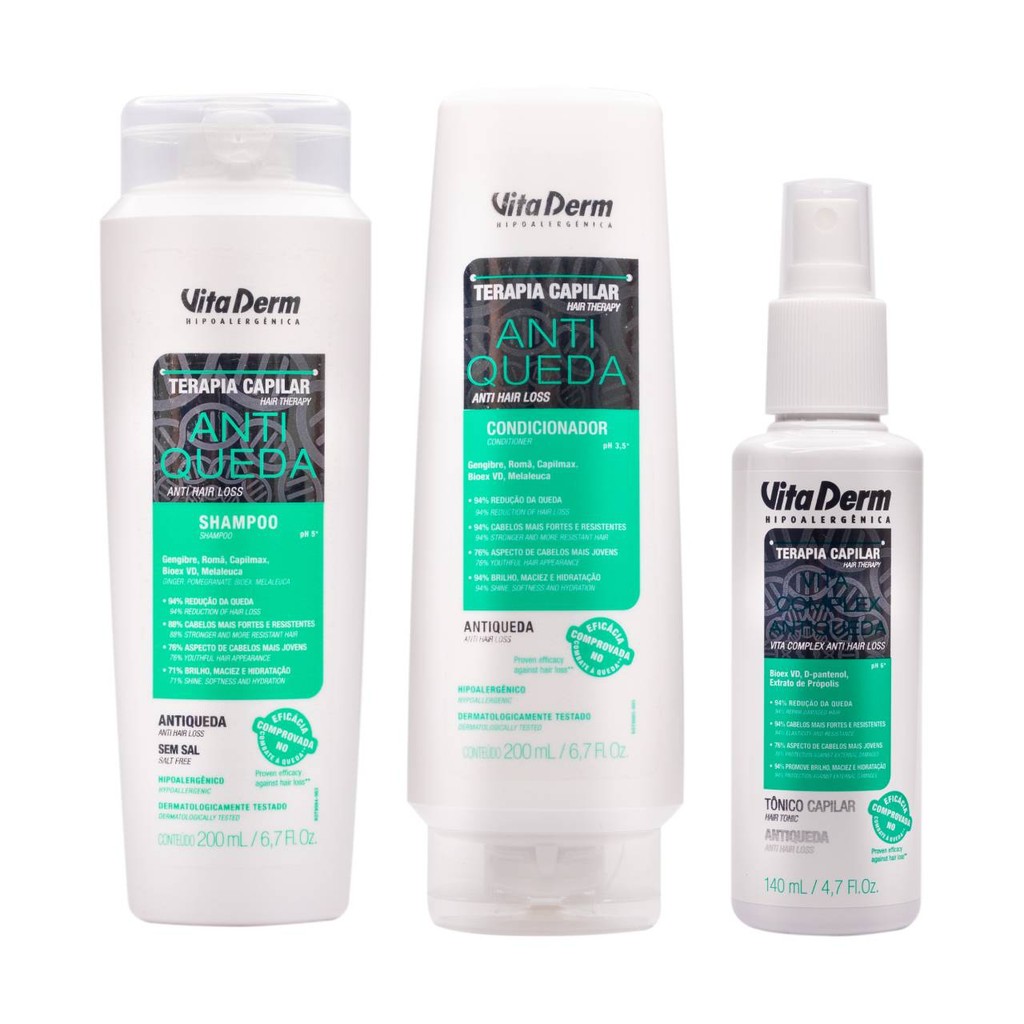 Kit Anti Queda Terapia Capilar Vita Derm Shampoo Cond Tônico