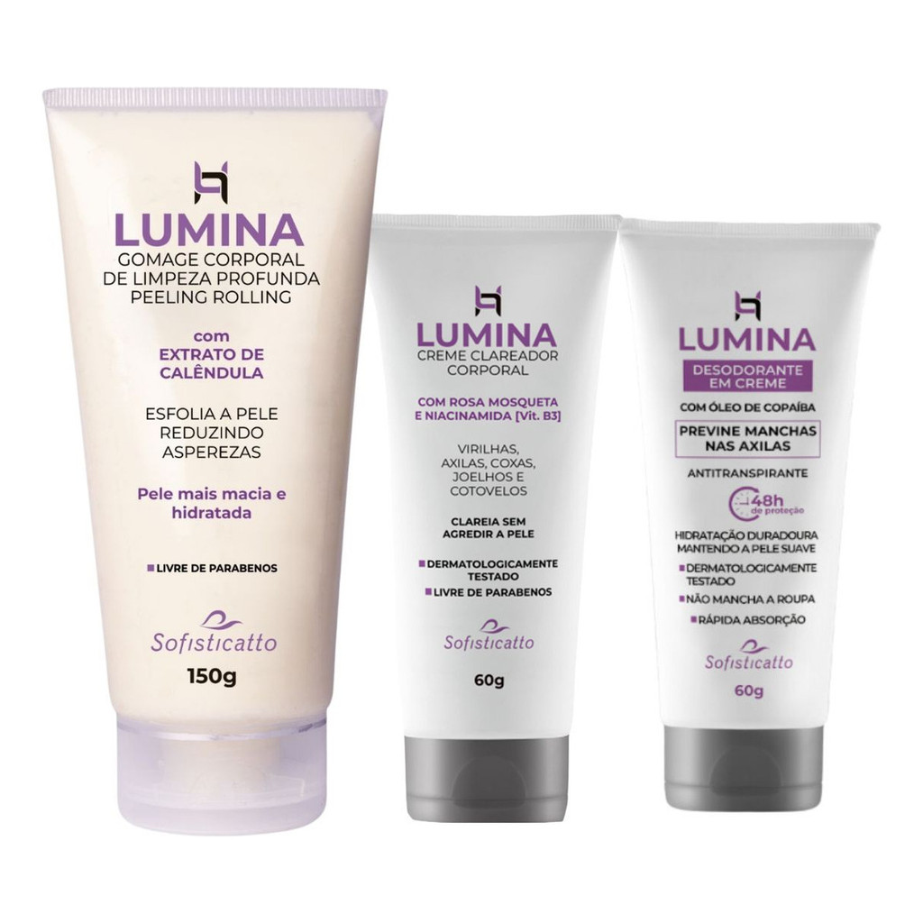 Kit Lumina Desodorante Axila Clareador E Esfoliante Corporal