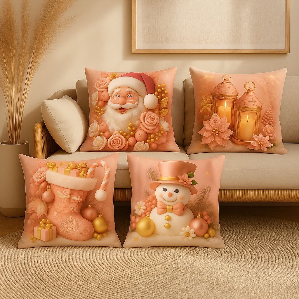 Capa Para Almofada Kit 4pcs Estampada Natal Exclusivo Decorativo