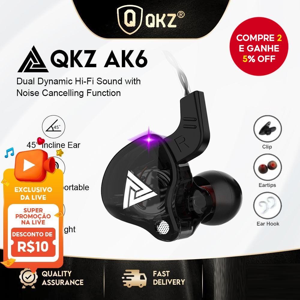 QKZ AK6 - Fones de Ouvido Esportivos AK6-X de Alta Qualidade com Microfone e Graves Aprimorados.
