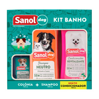 Kit Banho Veterinário Sanol Dog Shampoo e Condicionador 500ml e Colônia Filhotes 120ml em Oferta na Shopee