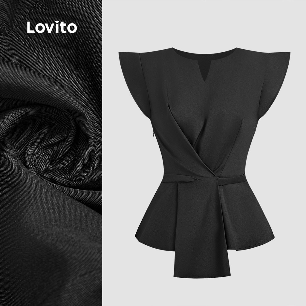 (NEW) Lovito Blusa Elegante com Design Sensual para Primavera/verão Blusa Preta para Mulheres L149LD329 em Oferta na Shopee
