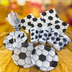 KIT 200 ITENS FESTA FUTEBOL 50 COPOS + 50 PRATOS +50 GARFOS + 50 GUARDANAPOS (CHOCO)