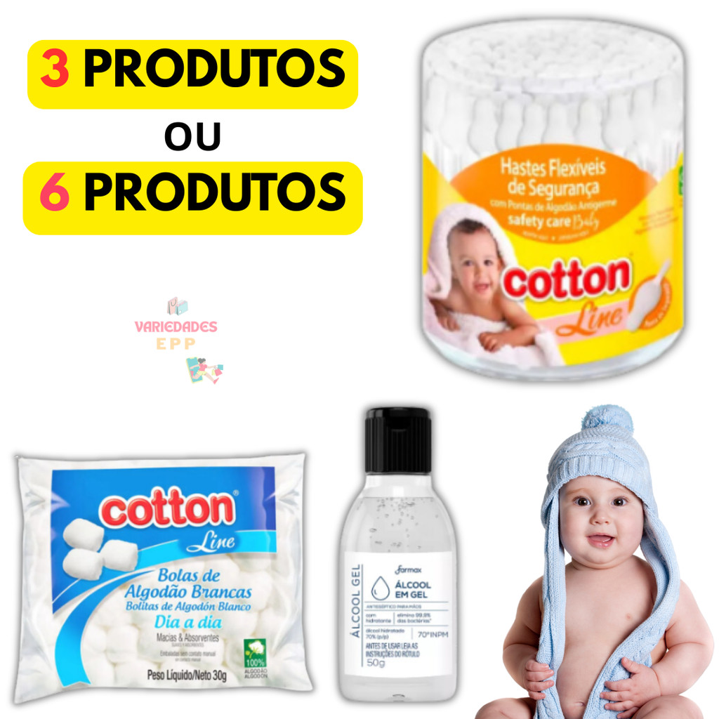 Cotonete Bebê Higiene Recém Nascido Kit De Cuidados Essencial 3 Peças Cotonete Baby Algodão