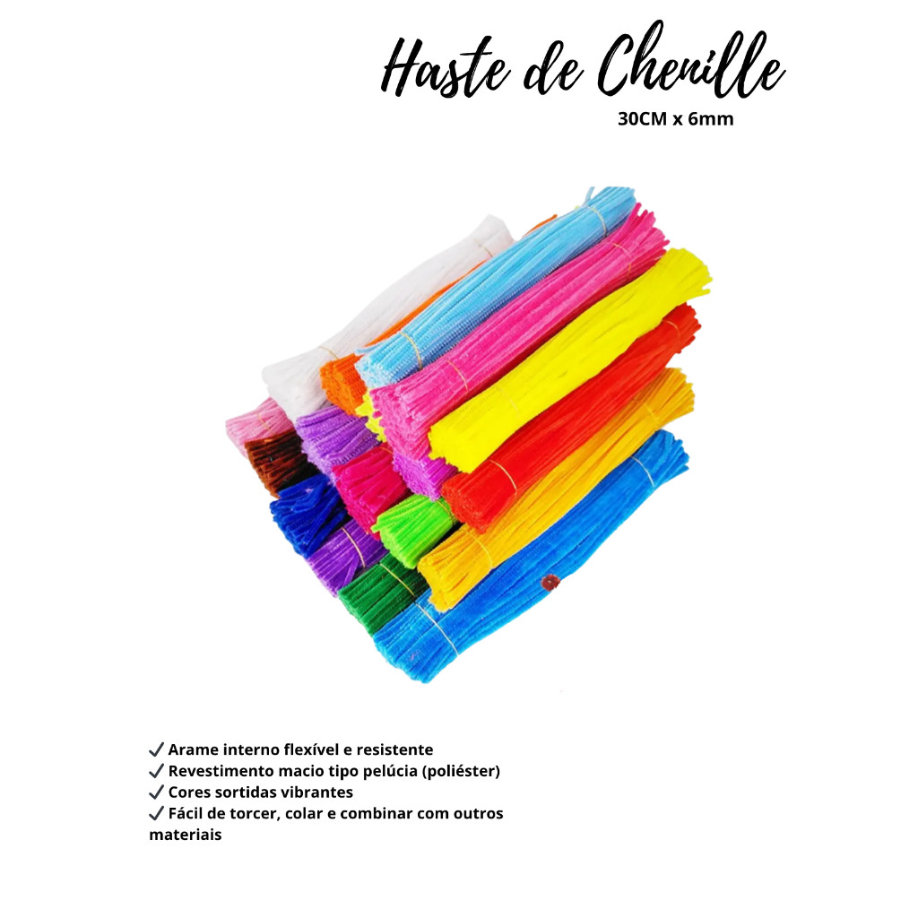 Haste de Chenille 30cm – 100 uni. Arame Flexível Artesanato. em Oferta na Shopee