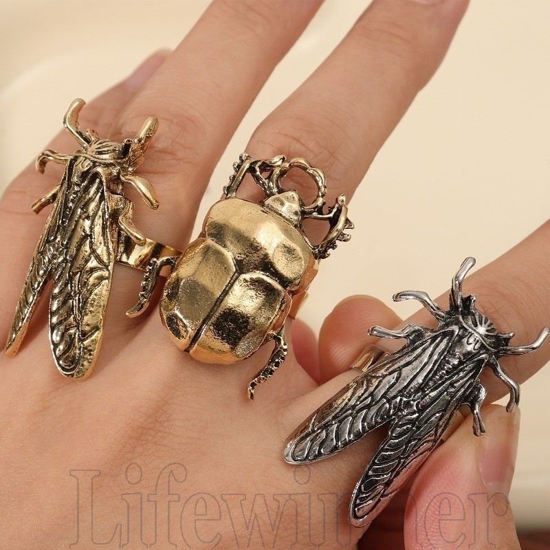 Anel De Inseto De Abertura Retrô-Acessórios De Joias Góticas Punk-Liga De Cigarra De Besouro Vintage-Decoração De Dedo D