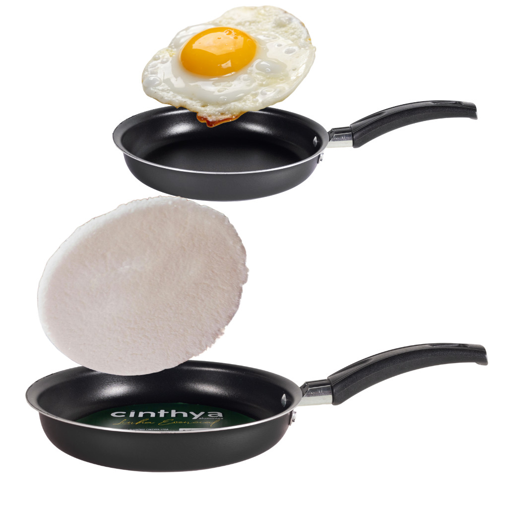 Kit de Frigideiras 2 Peças Teflon Antiaderente 13 e 22 cm Para Lanche Ovo Tapioca Crepioca Panqueca Alumínio Cinthya