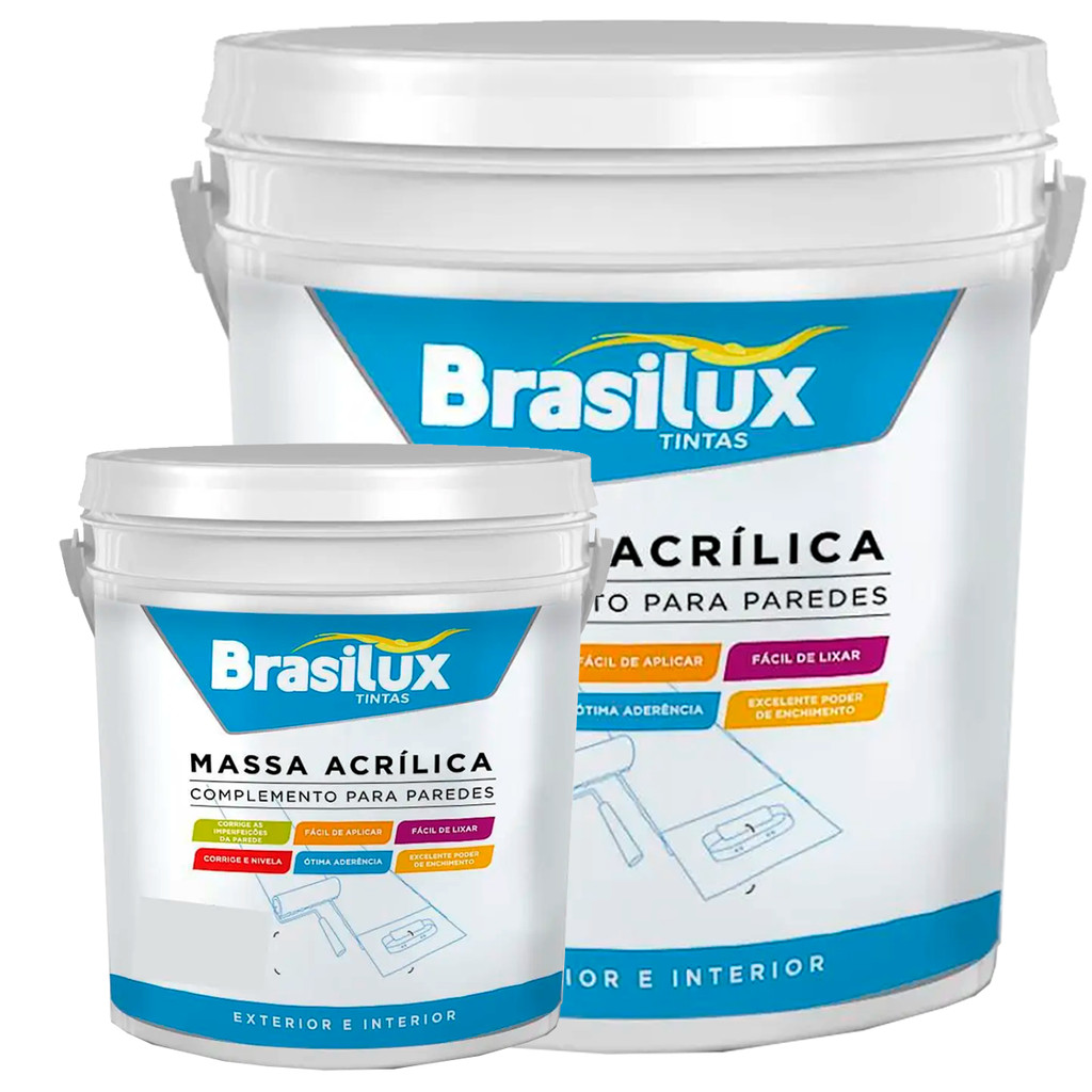 Massa Corrida Acrílica Parede Brasilux Lata 1,45kg ou Galão 5,5kg Interno Externo Resistente Umidade