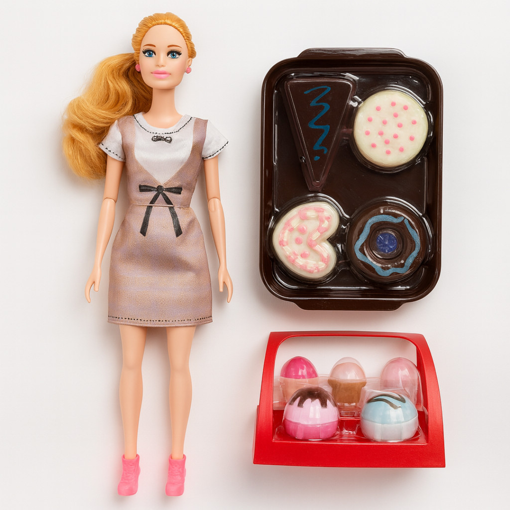 Boneca Articulada Menina Tipo Barbie Com Roupa Acessórios Musica Som e Luz Confeiteira Brinquedo Infantil Presente