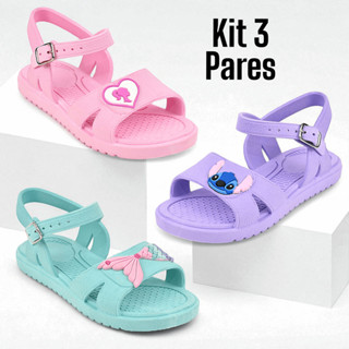 Kit 3 Pares Sandália Infantil Menina Ultraconforto Macia Moda Verão Kids em Oferta na Shopee
