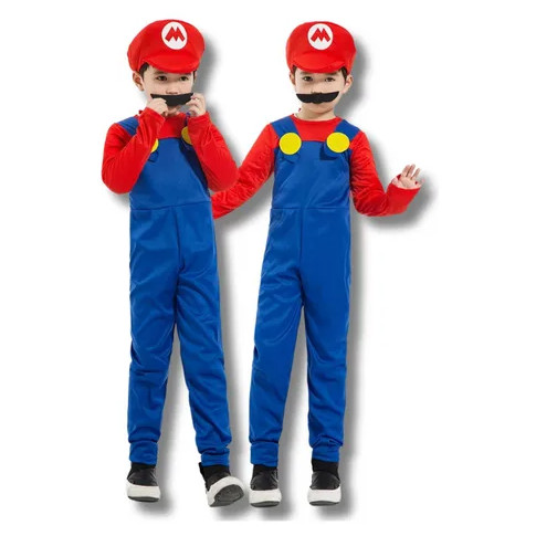 Fantasia Infantil Mario Bros Macacão M  com Camiseta e Boina- Festa a Fantasia