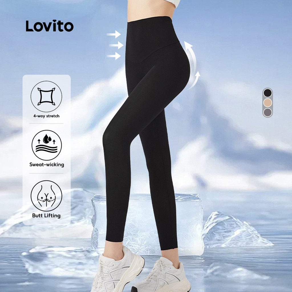 Lovito Calças Legging Esportivas Verão/primavera Bumbum Cintura Alta Casual Ioga Corrida Para Mulheres LNA109078