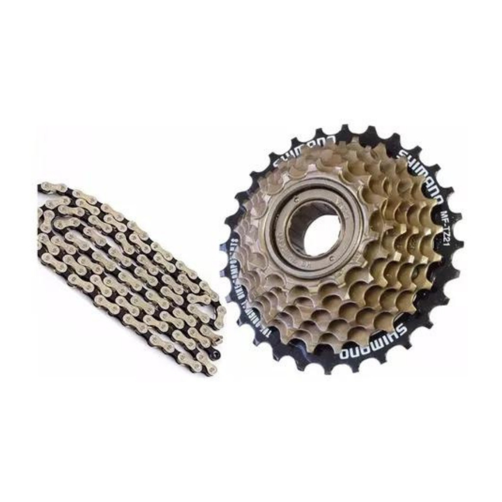 Catraca Roda Livre Bicicleta Shimano Tz500 Rosca 7v 14/28 Dentes + Corrente Index