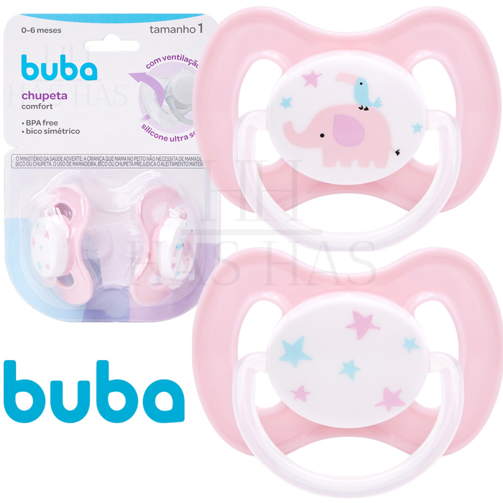 Kit 2 Chupetas Silicone Confort Ultra Soft +0 Meses Tamanho 1 e 2 Recém Nascido Bebe Bico Rosa Buba