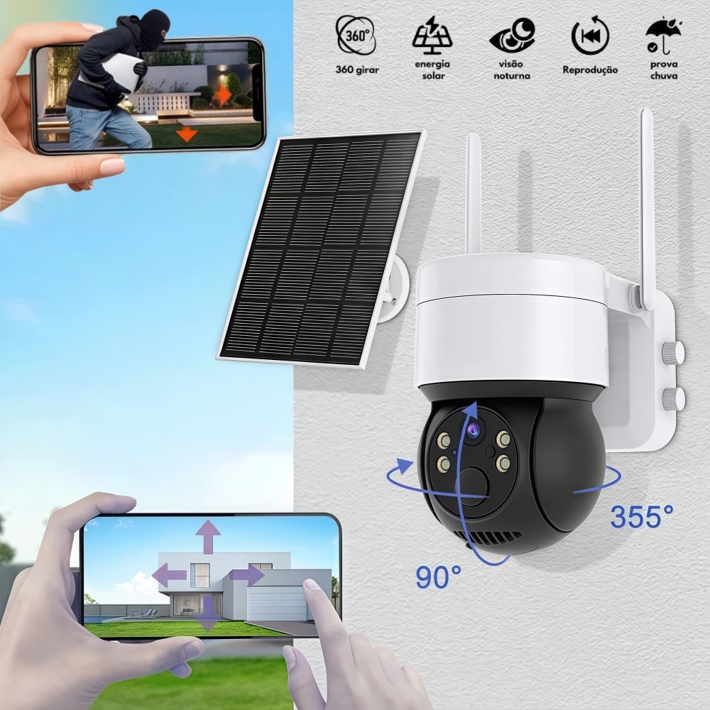 Câmera de carregamento solar esférica 360° para áreas externas, câmera profissional à prova d'água em Oferta na Shopee