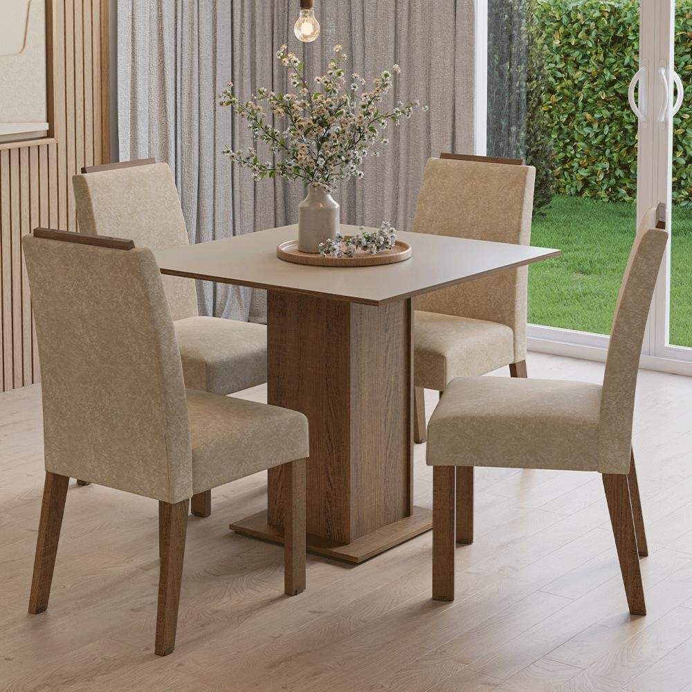 Conjunto Sala de Jantar Tampo de Madeira 4 Cadeiras Rustic/Crema/imperial Aspen Madesa em Oferta na Shopee