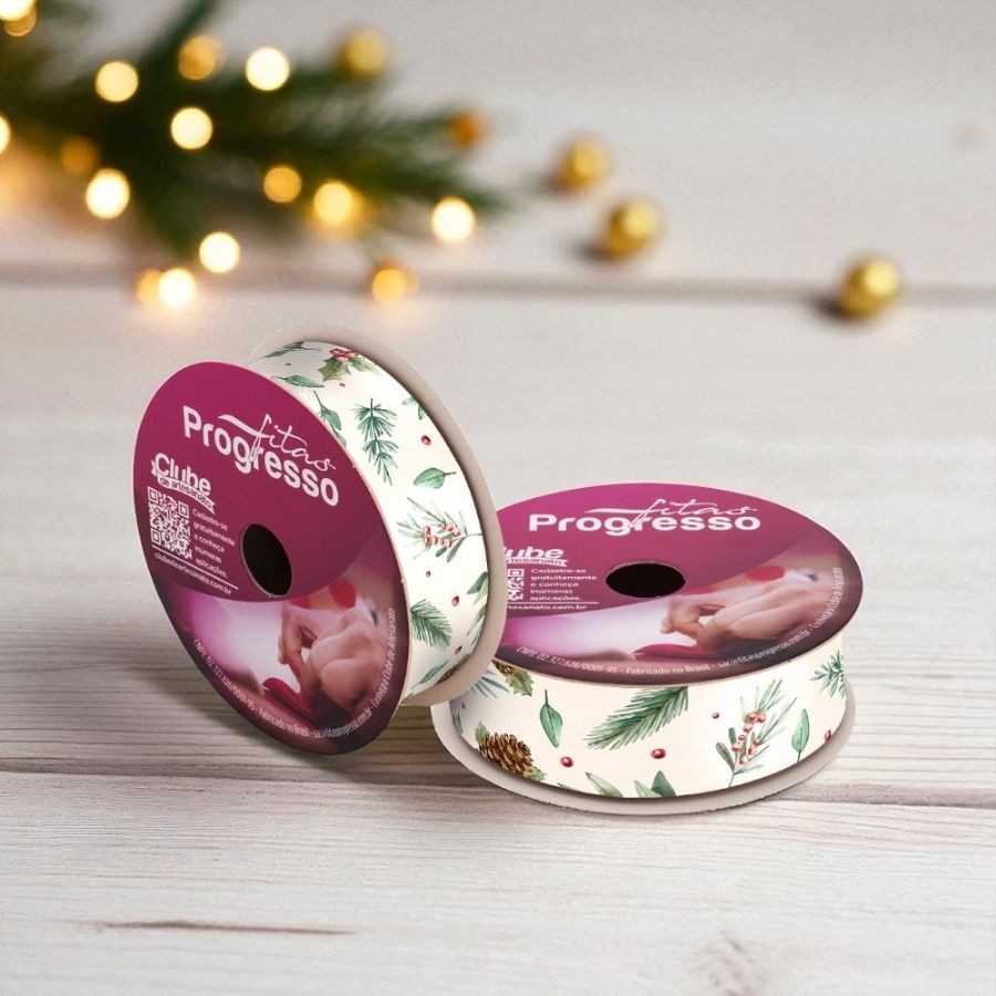 Fita de Cetim 10m x 22mm - Cor 220 - Galhos e Pinhas de Natal - Rolo 10 metros   - 1 unidade - Progresso - Rizzo em Oferta na Shopee