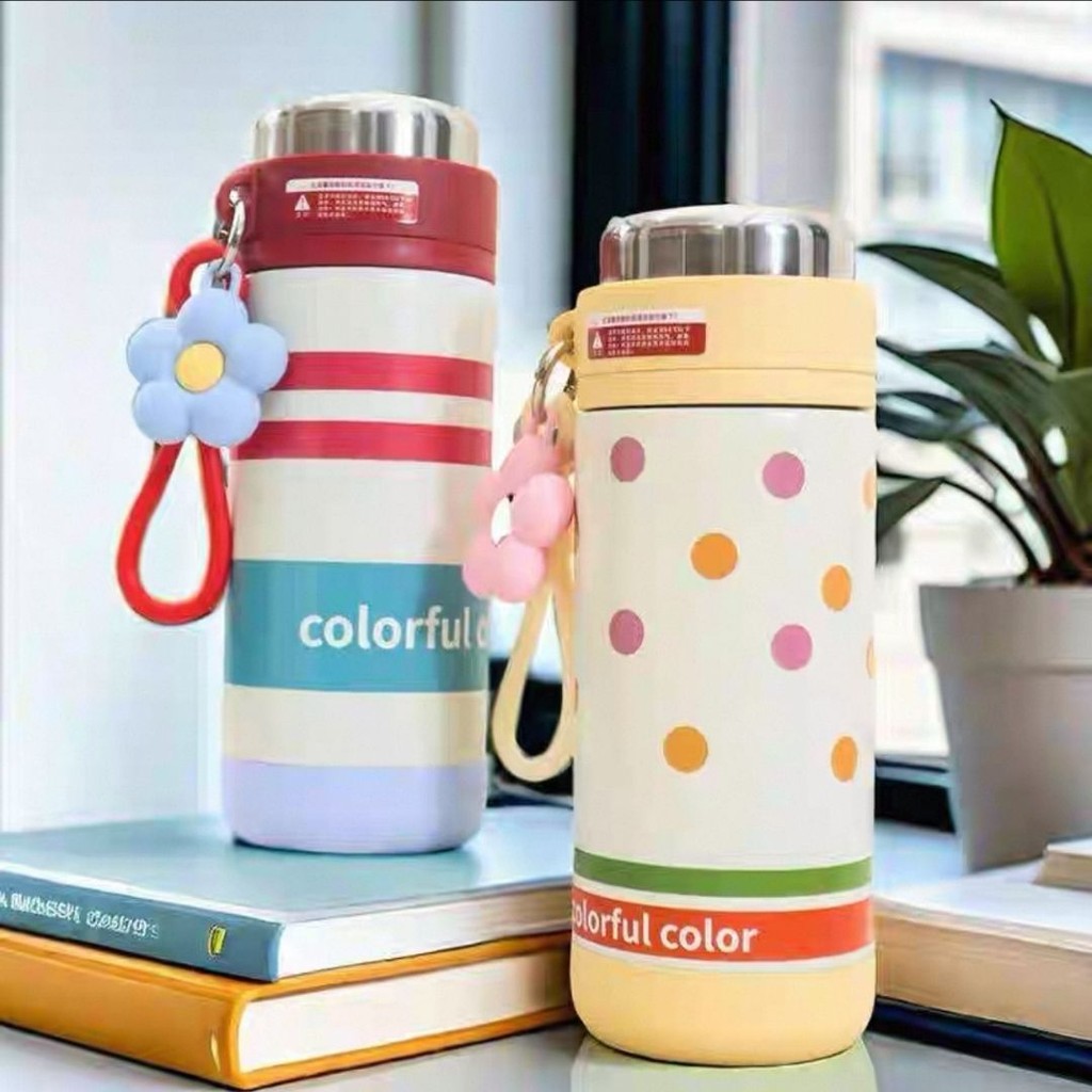 Garrafa Térmica Fofa 500ml Aço Inox com Chaveiro de Flor | Copo Térmico Portátil à Prova de Vazamento Estilo Kawaii em Oferta na Shopee
