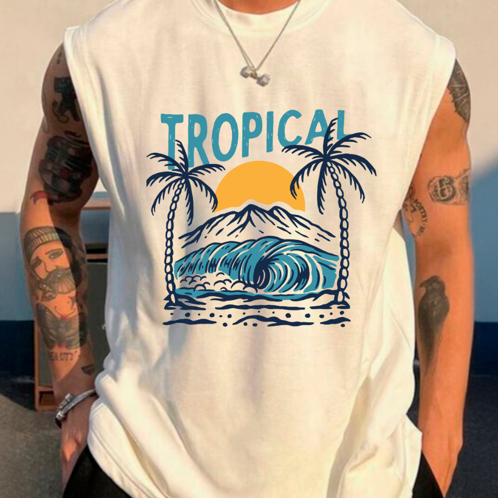 Regata Estilo Surf  Onda Tropical Streetwear Vibe Tropical Estilo  Praia cavada camiseta sem manga