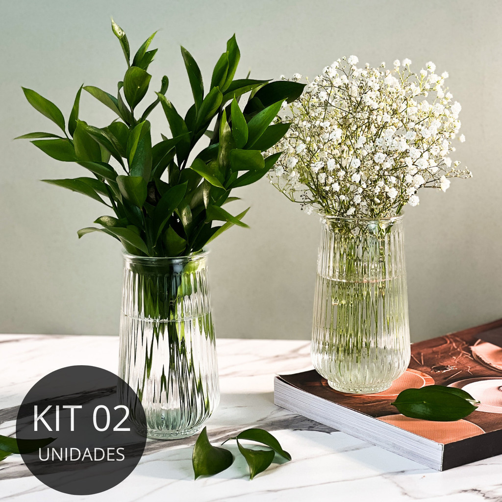 Kit 2 Vasos de Vidro Canelado Slim 15cm - 550ml em Oferta na Shopee