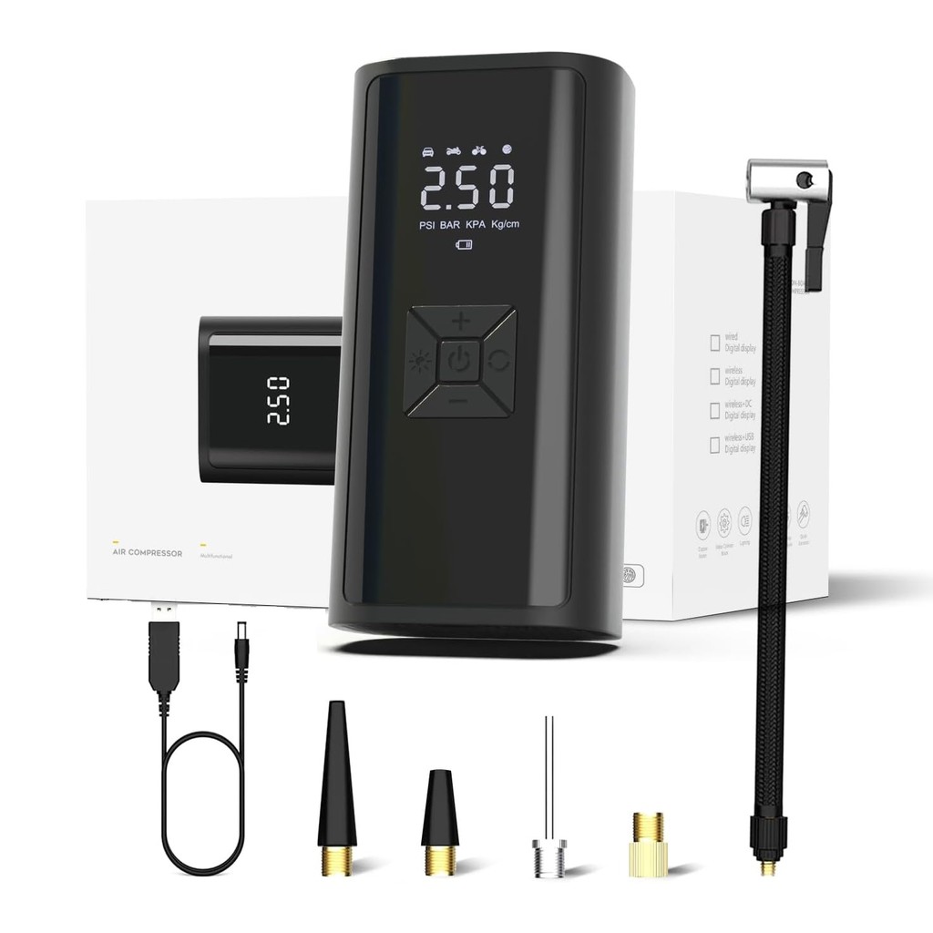Compressor de Ar Bomba Calibrador Eletrico Inflador Pneu Bike Moto Carro 150psi Portátil Power Bank