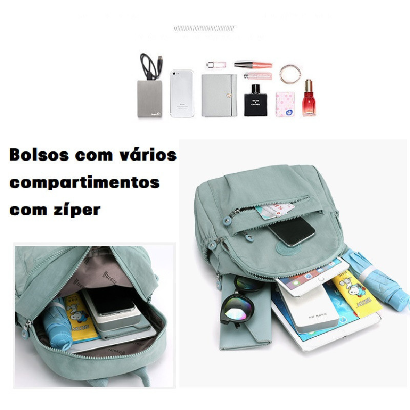 Mochila De Nylon Feminina Nova Mochila Pequena À Prova D'água Mochila De Viagem Prática Com Vários Compartimentos