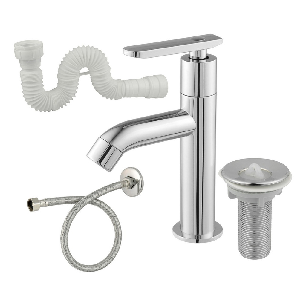 Kit Lavatorio Cromado Torneira Alavanca Valvula Engate Sifão