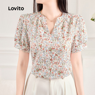 Lovito Blusa Casual Plissada Estilo Francês Preguiçoso para Primavera/verão para mulheres L150AD1627 em Oferta na Shopee