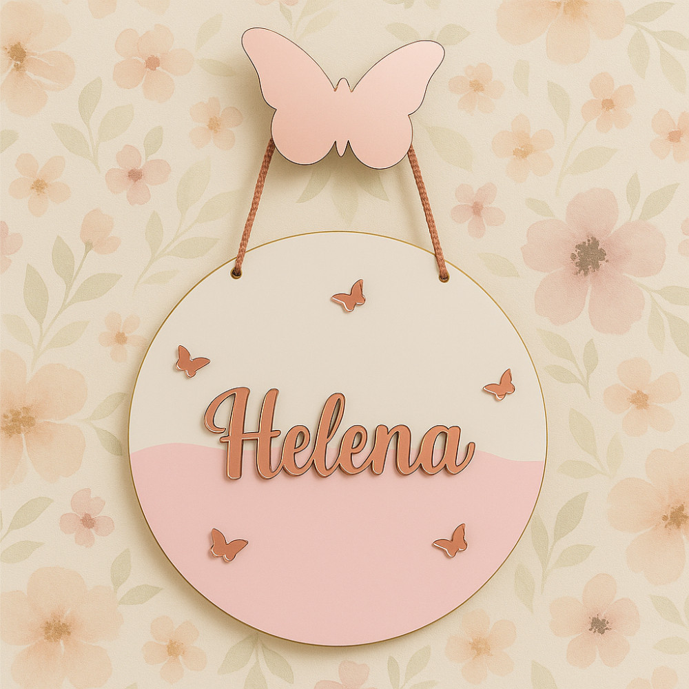Placa Porta Maternidade Personalizada Nome  Acrílico 3D Bebê Borboleta Quarto Infantil Menina Menino