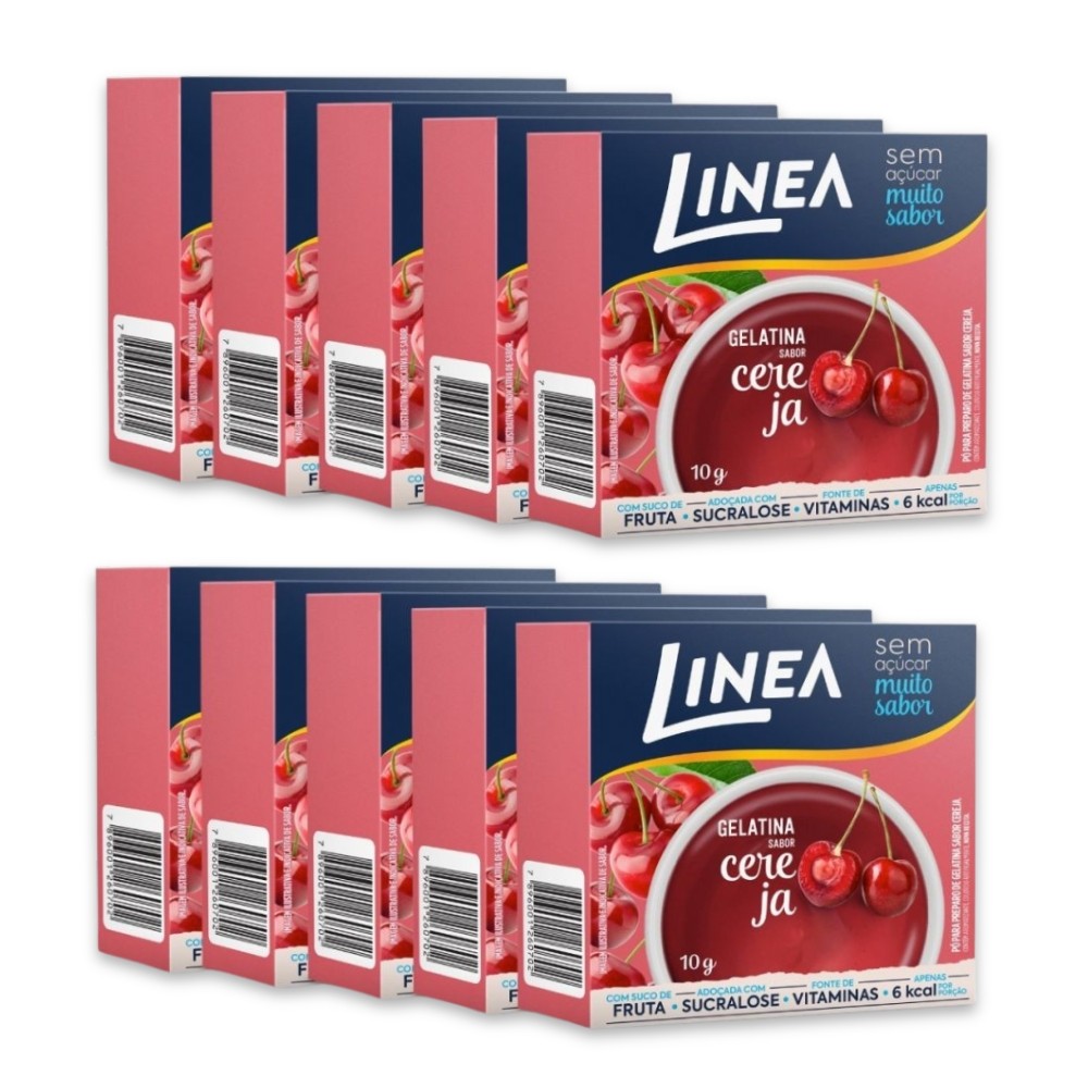 Kit com 10 Gelatinas Em Pó Linea Sabor Cereja 10g