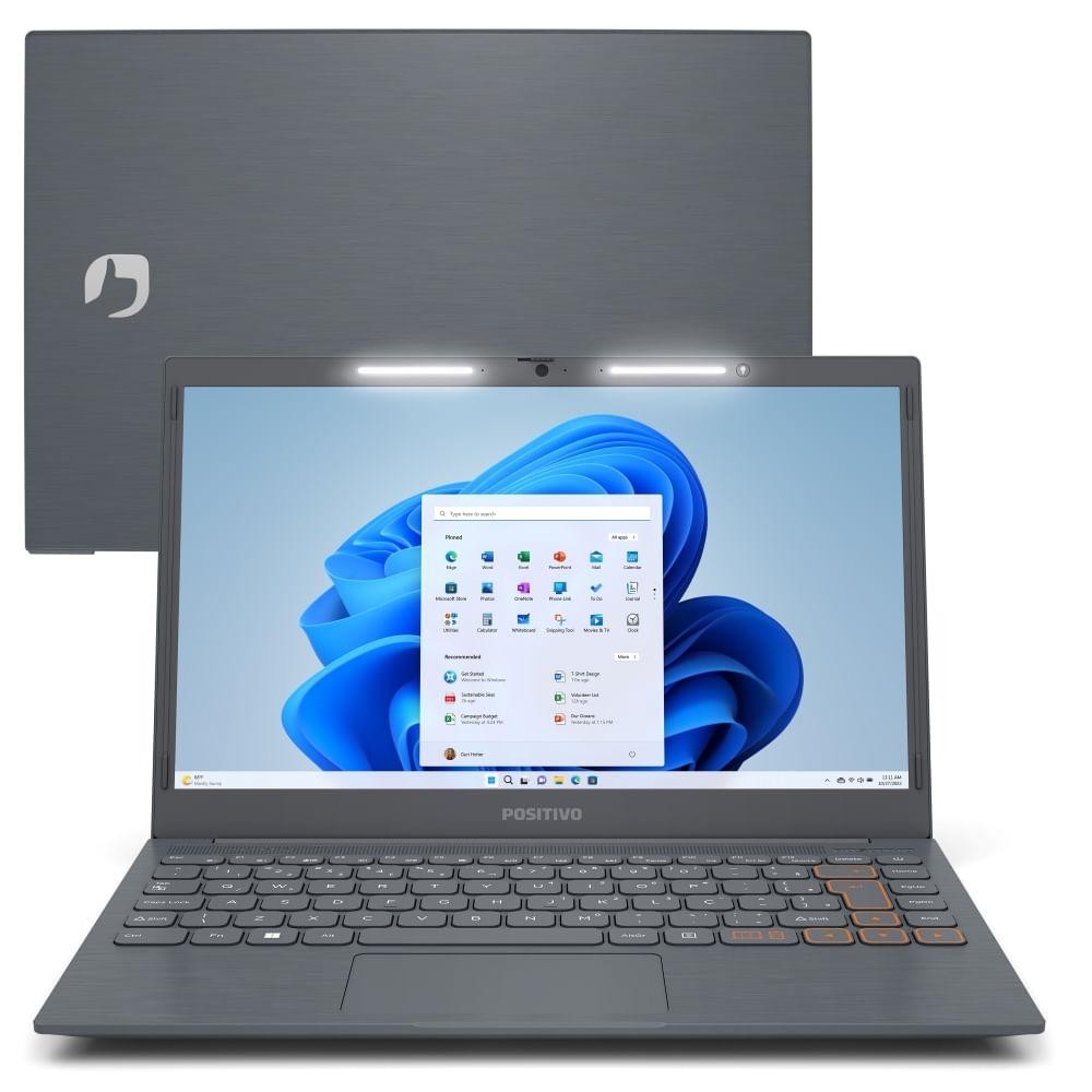 Notebook Positivo Vision C14 Lumina BAR Intel® Celeron® N4500 Windows 11 Home 8GB RAM 128GB eMMC 14” HD Tecla Link Cinza