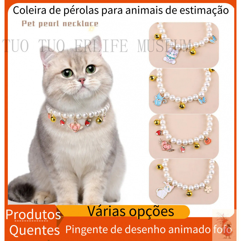 Colar para animais de estimação gato pérola colar pet gato cão colar pérola jóias