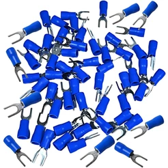 TERMINAL ELÉTRICO FORQUILHA AZUL 1,5MM 2,5MM M4 PRÉ ISOLADO KIT 100 PEÇAS CONECTOR GARFO AUTOMOTIVO