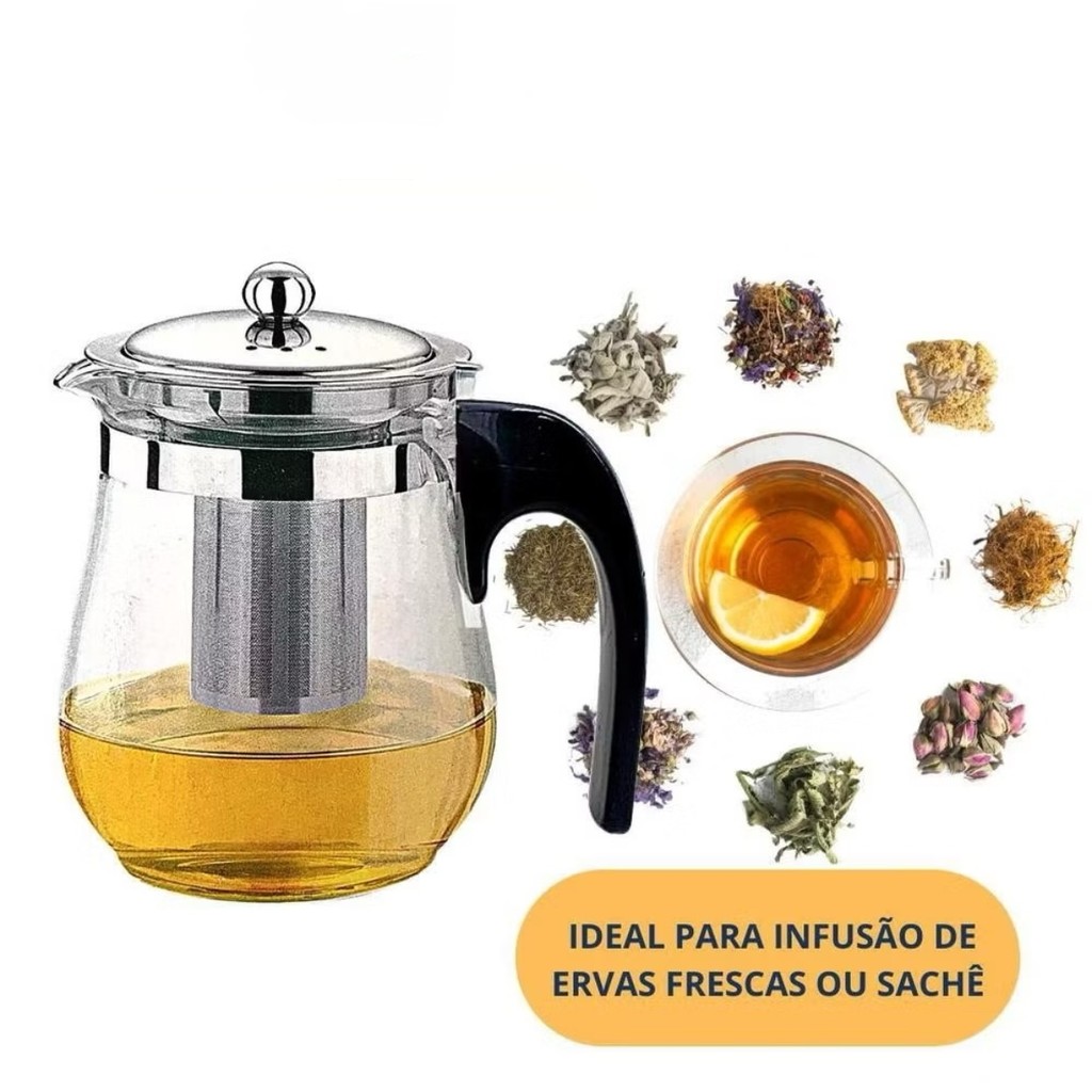 Chaleira Com Infusor De Vidro 500ml Para Chá Bule/Café/Leite não vai diretamente ao fogo em Oferta na Shopee