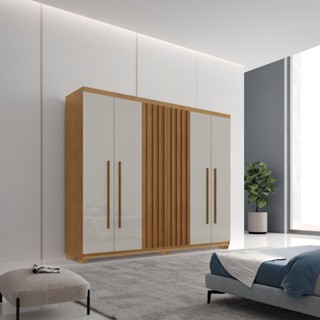 Guarda-Roupa 6 Portas 2 Gavetas com Pés MDF Logan Naturale/Off White em Oferta na Shopee
