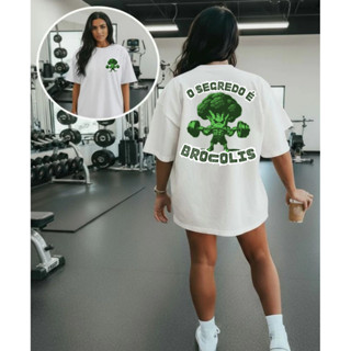 Camiseta Camisa 100% Algodão Gym Treino Academia Musculação Fitness Oversized O Segredo é o Brocolis em Oferta na Shopee
