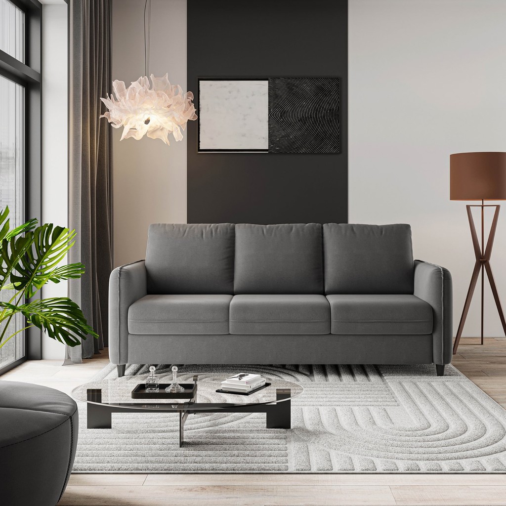 Sofá 3 Lugares em Veludo Orquídea CabeCasa MadeiraOriginals Suede Cinza em Oferta na Shopee