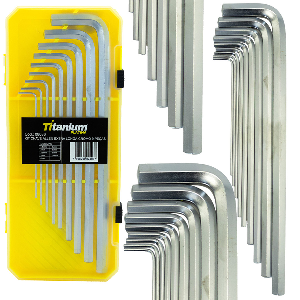 Kit Chave Allen Extra Longa 9 Peças CrV – Titanium Platina em Oferta na Shopee