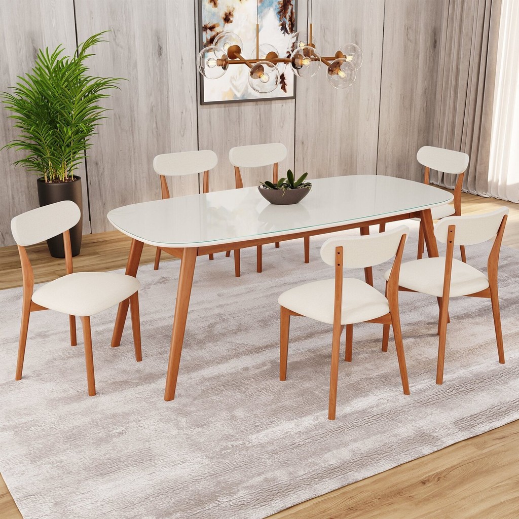 Conjunto Sala de Jantar Mesa 180x80cm Tampo em Mdf com Vidro 6 Cadeiras Ceci Yescasa 180