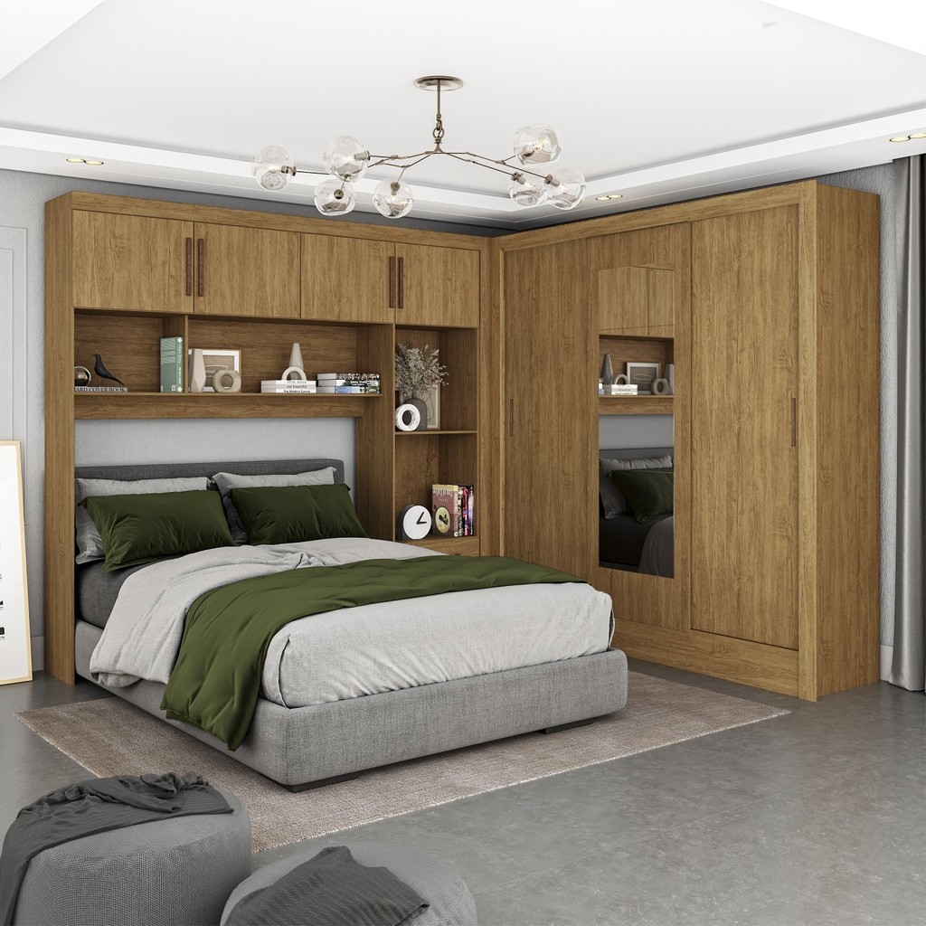 Guarda-roupa Casal Modulado 4 Portas Santiago com Espelho 3 Portas 5 Gavetas Cinamomo em Oferta na Shopee