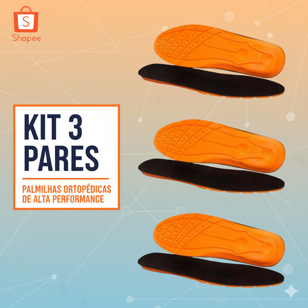 Kit 3 Pares de Palmilha Gel P.U Ortopédica Anatómica Esporão Qualidade Antibacteriana Confortável