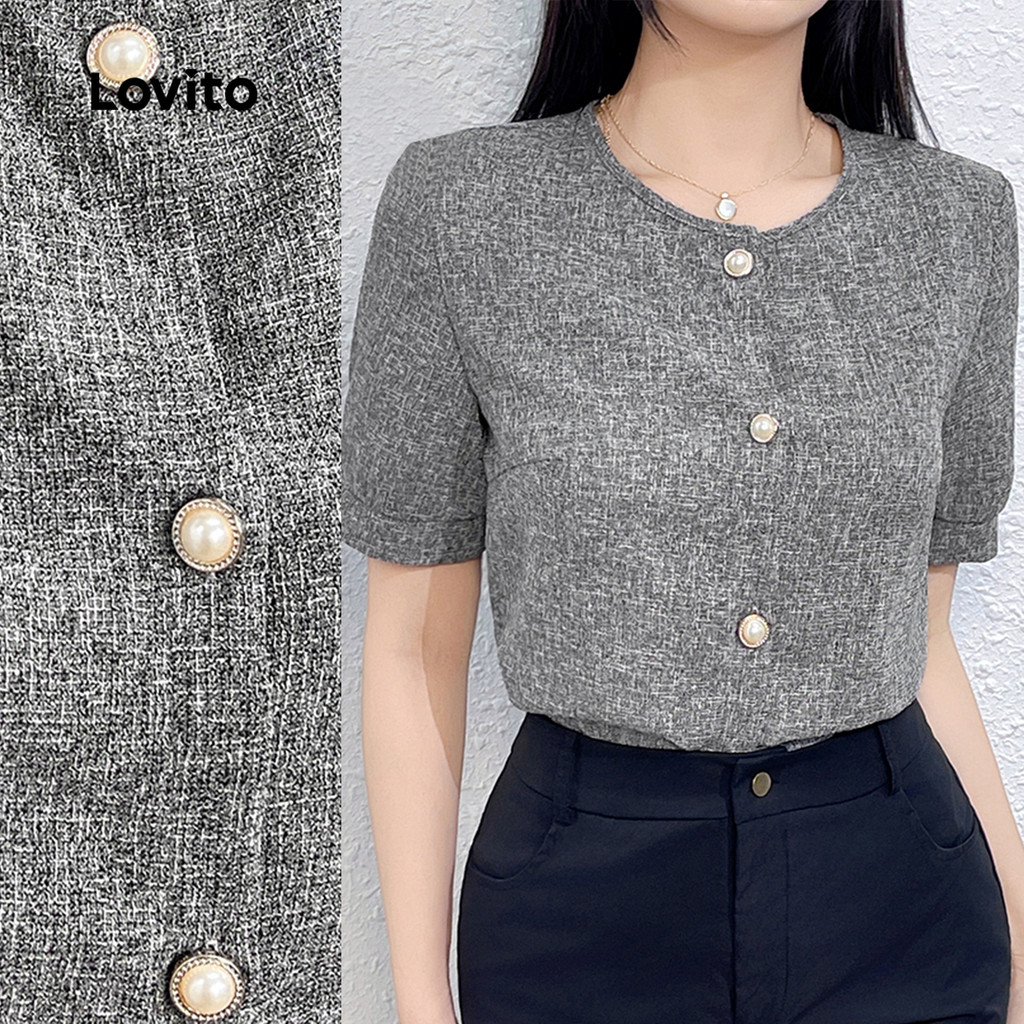Lovito Blusa Boho Lisa Com Botões Frontais, Blusa De Verão/primavera Para Mulheres L132ED648 em Oferta na Shopee